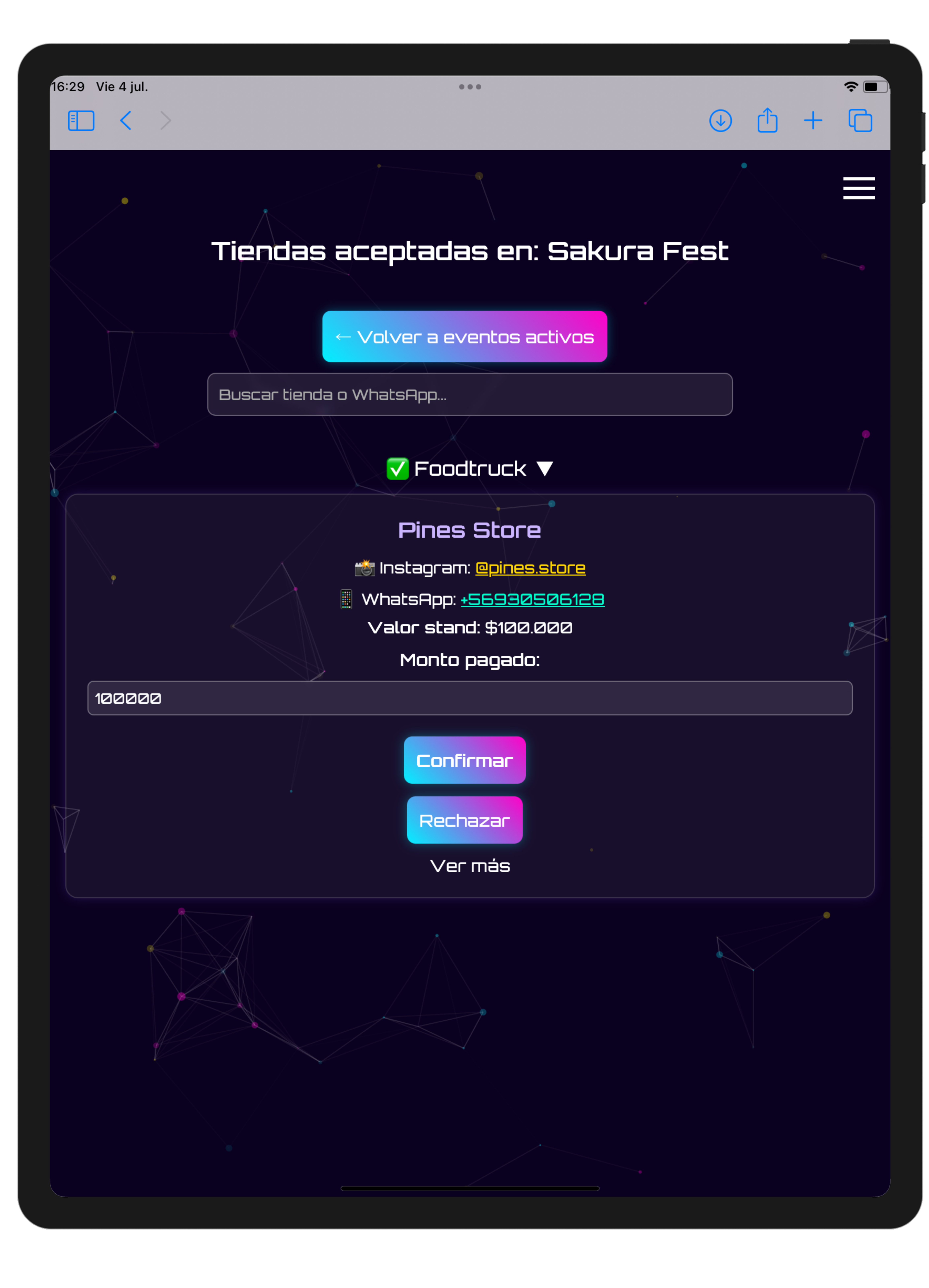 Gestión de postulaciones y tiendas